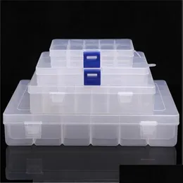 Storage Boxes Bins Transparent Plastic Jewelry Organizer Box 10 15 24 36 Slots Storage Containers Beads Ring Earrings Drop Deliver Dhhv9