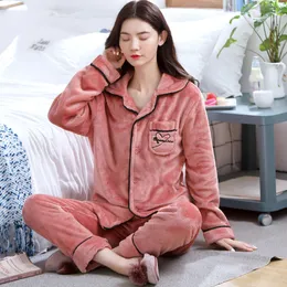 Womens Sleepwear Women Addensare caldo morbido pigiama imposta rosa rosso moda manica lunga flanella pigiama 221122