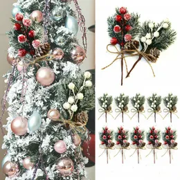 Dekorativa blommor kransar 5 datorer Fake Snow Frost Pine Branch Cone Berry Holly Diy Xmas Tree Party Ornament Hem Juldekoration Tillbeh￶r GIFT 221122