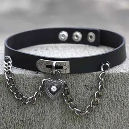 Choker Leather Collar For Women Goth Punk Chain Silver Color Heart Pendant Harajuku Sexy Vegan Bondage Festival Jewelry
