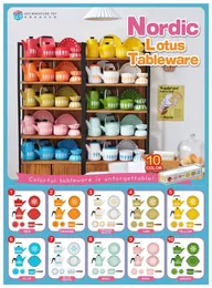 Mutfaklar Play Food Nordic Lotus Sofra Takımı 1 6 Bebek Evi Mini Model Mobilya 221123