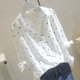 Kadın Tulumları Artı Beden Beden Beyaz Keten Blon Gömlek Moda Kadın Üstler ve Bluzlar Sonbahar Kadın Gömlek Polka Dot Ol kadın Blusas 5xl 221123