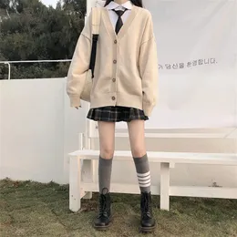Women's Knits Tees Sweater Female Outer Wear Coat school uniform Japanese fashion College Loose V-neck Cardigan Korean 221123