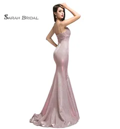 Elegant Sexy Meimaid Pink Grey Evening Dresses Backless Formal Prom Party Gowns Cheap Spaghetti Maxi Dress