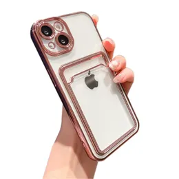Elektropläteringskorthållare plånbok transparent telefonfodral för iPhone 14 plus 13 12 11 pro max xs xr 8 7 plus anti droppschockera klart täckning mjukt skal