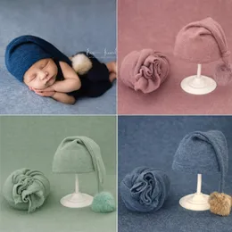 Caps Hats 2pcs Wrap Hat Sets bornn Pography Props Boys Girls Swaddle Blanket Infant Baby Picture Shoot Accessories 221122