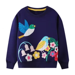 Pullover Little maven Girls Sweatshirts Animal Birds with Flowers Embroidery Baby Long Sleeve Sweatshirt for Kids Clothes 221122