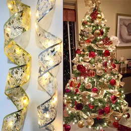 Christmas Decorations 5M Christmas Ribbon Bows With 50 Lights Double Layer Fairy LED Strings Christmas Tree Ornaments Year Navidad Gift Home Decor 221123