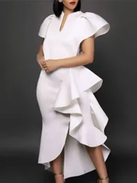 Parti Elbiseleri Şık Durum Kadınlar Beyaz Düzensiz Ruffles Slit Kontrast Seksi Vestido Tarih Out Gece Kutlama Etkinlik Robes 221123
