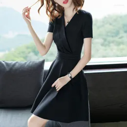 Casual Dresses Black Dress V-neck Slim Formal Occasion Ladies 2022 Spring Sleeveless/Half Sleeve/Full Sleeve Fashion Elegant Female