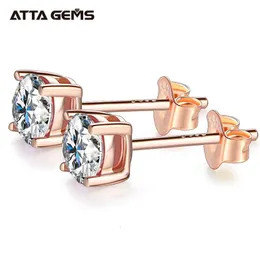 Stud Attagems D Color 1Ct Gemstone 750 Rose Gold 18K Plated örhängen för kvinnor Solid Solitaire Fine Jewelry 221119