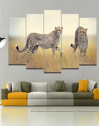 Zwei Gepardenrahmenbilder 5pcs Kein Rahmen Druckd auf Leinwand Arts Moderne Home Wall Art HD -Druckmalerei