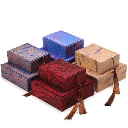 Ancient Poetry Jewelry Packaging Box Wooden Linen Fringed Buddhist Bracelet String Packing Box