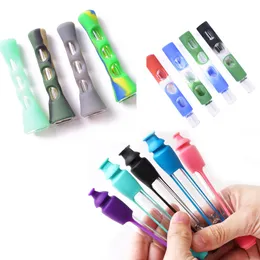 Silicone Sleeved Taster One Hitter Smoking Pipe 10cm 12cm glass smoke water pipe