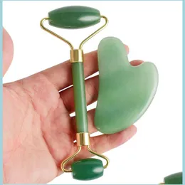 Ansiktsmassager buller jade roller masr ansiktsverktyg ￤kta gr￶nt f￶r ansikte med gua sha drop leverans h￤lsa sk￶nhet mas dhon2