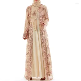 Etnisk kl￤des paljett ￖppen Dubai Turkiet Kaftan Muslim Cardigan Abayas Dresses For Women Casual Robe Kimono Femme Caftan Islam