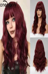 Saç OneNonly Dalgalı Koyu Kırmızı Uzun Kadınlar039S Bangs Cosplay Lolita Cadılar Bayramı Doğal Isı Direnç 220301