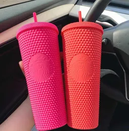 24 oz kişiselleştirilmiş starbucks kupalar ile yanardöner bling gökkuşağı tek boynuzlu at çivili soğuk fincan tumbler kahve kupası saman yeniden kullanılabilir net f1007