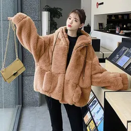 Women's Down Autumn and Winter Leopard Print Sweater Faux Fur Coat Women's Loose Imitation Mink Velvet Casual Plush