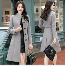 Women's Wool Blends 1pcs/lot Coat Belt Slim Women Winter Autumn Female Long en Coats Single-breasted Plus Size Elegant outwear 221123