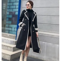 Mulheres de lã feminina Casaco de moda coreano Mulheres outono inverno grosso de cinto de decote em V Long Office Lady Lady Elegant Slim de alta qualidade