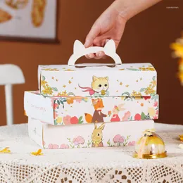 Plates Macaron Doggy Bag Muffin Box Window Opening Chocolate Packaging 10pcs Cartoon Cupcake Baking Boxes Open Cake