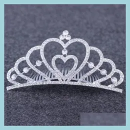 Wedding Hair Jewelry Crystal Bride Crown Tiara Comb Diamond Heart Pałąk głowa nakrycia głowy ślubne norce gołębi