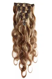 7a 100 jungfräuliche menschliche Haarverlängerungen Clip in Remy Hair Body Wave Full Head Mix Color6410980