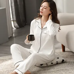 Pijamas de algodão 100% algodão para mulheres para pj mangas cheias pijama mujer Invierno butão de inverno pijamas brancas 221122