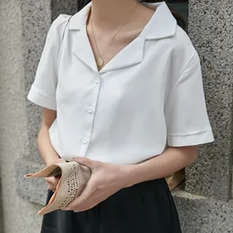 Kvinnors jumpsuits rompers Womens Tops and Bluses V Neck Office White Shirt Kort ärmskjortor Summer japanska koreanska kläder Kvinna Bluas H35 221123
