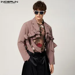 Men's Suits Blazers Fashion Blazer Solid Lapel Long Sleeve Lace Up Open Stitch Irregular Crop Streetwear Thin Coats INCERUN 5XL 7 221122