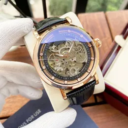 스켈레톤 시계 남자 시계 42mm 자동 기계 손목 시계 가죽 비즈니스 손목 시계 Montre de Luxe