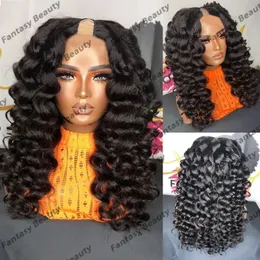 Loose Deep Wave Human Hair 1x4 Opening U Part Wigs for Black Women Glueless Long 26Inch 200Density Thick Dark Brown Upart Wigs