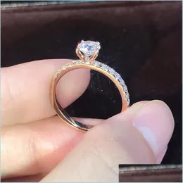 Solitaire Ring Rose Gold Diamond Ring Crystal Engagement Rings for Women Jewelry Wedding Set Gift Fashion 080518 Drop Delivery Dhn1m