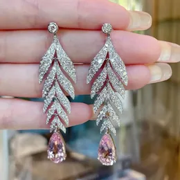 Charm Tassels Leaf Pink Diamond Dangle Earring 925 sterling silver Wedding Drop Earrings for Women Promise Engagement Party Jewelry 221119