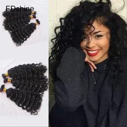 ブラジルの深い波は、ナチュラルカラーを編むための人間の髪の毛4バンドルの髪の毛ないbublk no weft fdshine