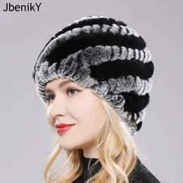 Czapki czapki z czapką Kobiet Winter Warm Rex Rex Rabbit Fur Hat Cap S dla dziewcząt dzianinowe czaszki czapki naturalne puszyste 221122