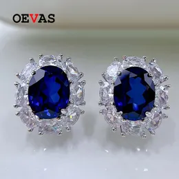 Stud Oevas 100% 925 Sterling Silver 79mm Sapphire High Carbon Diamond örhängen för kvinnor Sparkling bröllopsfest fina smycken 221119