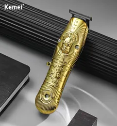 Kemei KM 3709 PG Professional Electric Hair Trimmer Gold Metal Body Beard Shaver Clipper Titanium Knife Cutting USB Charger Machin