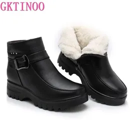 Stiefel GKTINOO Mode Winter Frauen Echtes Leder Knöchel Weibliche Dicke Plüsch Warme Schnee Mutter Wasserdichte Rutschfeste Booties 221123