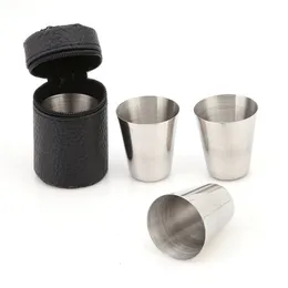 Mugs 4 Pcs 30ML 70ML 180ML Stainless Steel Camping Cup Mug Hiking Portable Tea Coffee Beer With Black Bag 221122