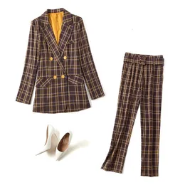 Womens Two Piece Pants Autumn Winter Suit Original Design Plaid Pants Two Piece Set 221123