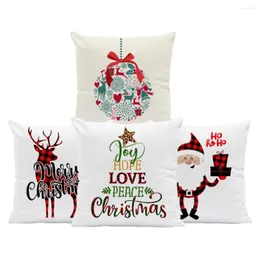 Kudde Happy Year God juldekorationer för Home Santa Claus Snowman Elk Style Cover 45x45cm SOFA Bilstol