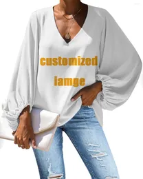 Camicette da donna NOISYDESIGNS Camicia Harajuku stampata personalizzata Camicetta da donna Maglietta a maniche lunghe allentata casual Scollo a V Abbigliamento femminile personalizzato