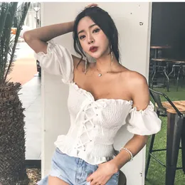 Kadın Tulumları Aracıları Arrival Boho Seksi Yaz Mahsulü Üst Kadın Üstler ve Bluz Puf Kılıf Kapalı Omuz Dantel Yukarı Plaj Gömlek Blusa Feminina 221123