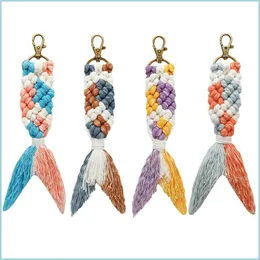 Key Rings Handwork Cotton Rope Knit Fish Mermaid Key Rings Handbag Hangs For Women Men Fashion Jewelry Drop Delivery Dhita