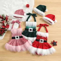 Rompers Infant Baby Girls Christmas Romper Dress SpeecinsホワイトプラッシュトリムパッチワークHAT 221122付きホワイト