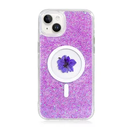 Glitter suszone kwiaty magnetyczne obudowy telefoniczne dla iPhone'a 14 plus 13 12 11 Pro Max Luksusowy bling bling panie okładka przeciw szokowi odporna na wstrząsy