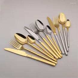 Dinnerware Sets 4 Pcs Stainless Steel Silver Mirror Polishing Tableware Set Golden Cutlery Knife Scoop Fork Western