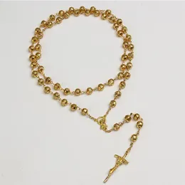 Pendant Necklaces 8mm Hollow Golden Catholic Color Rosary Prayer Chain Cross Necklace Long Men And Women